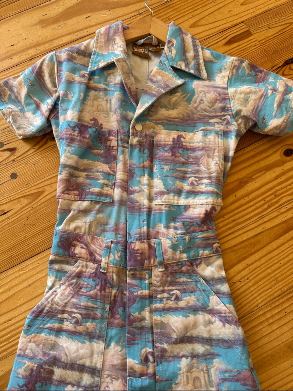 Big Bud Press Sky Blue and Lavender Short-Sleeve Jumpsuit - Picture 9 of 11
